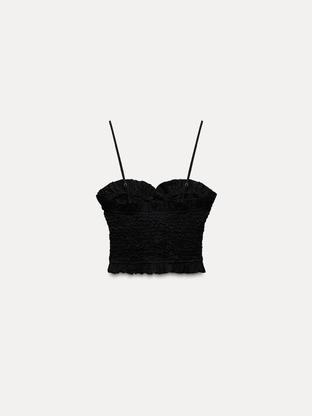 Zara Black Smocked Ruffle Cami Top and Flair Mini Skirt NWT